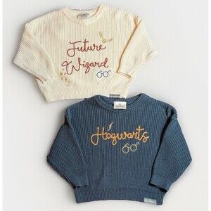 Harry Potter "Future Wizard" & “Hogwarts” Embroidered Cream/Blue Sweaters 18mos